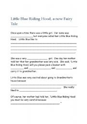 English Worksheet: Little Blue Riding Hood - a new Fairy Tale