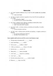 English worksheet: Some or Any