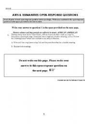 English worksheet: Music: AA Form Open Response Question