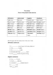 English Worksheet: To Be in the present tense exercise