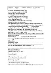 English Worksheet: teenagers and sport