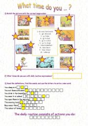 English Worksheet: daily routine and time pairwork