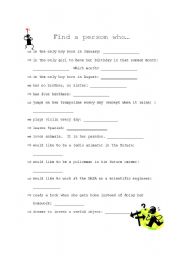 English Worksheet: Find a person who