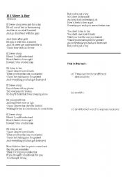 English worksheet: If I were  a boy ( lyrics)