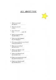 English Worksheet: All About You