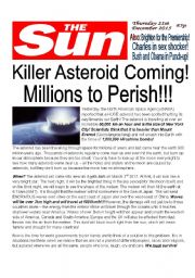English Worksheet: Killer Asteroid