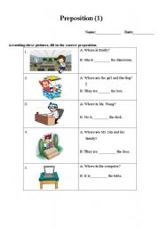 English worksheet: prepositions (3-1)