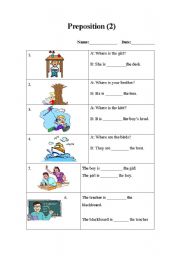 English worksheet: Prepositions (3-2)