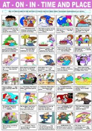English Worksheet: PREPOSITIONS AT-ON-IN (TIME AND PLACE)
