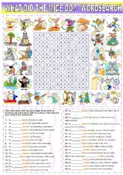 WHAT DID THE MICE DO? -PAST SIMPLE REGULAR AND IRREGULAR VERBS + WORDSEARCH