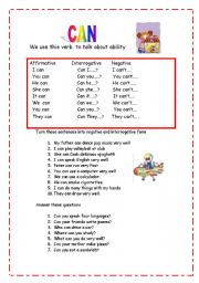 English Worksheet: CAN for little children