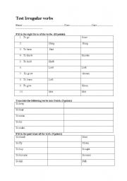 English worksheet: Irregular verbs test 2