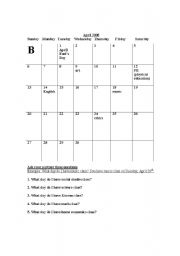 English worksheet: Days of the week, months of the year, and school subjects