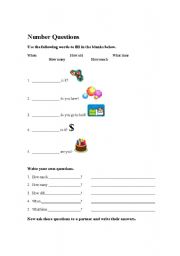 English Worksheet: Number Questions