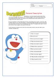 English worksheet: Doraemon Descripition