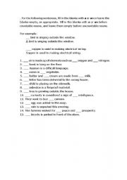 English worksheet:  a or an
