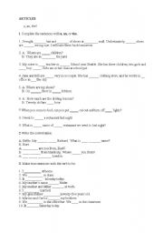 English Worksheet: examen about articles and verb to be 