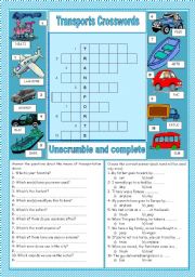 Transports - crosswords & exercises