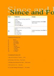 English worksheet: Since and for