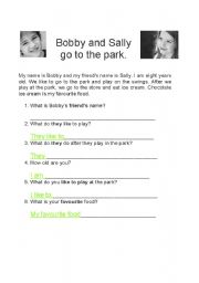 English worksheet: Bobby and Sally go to the park.