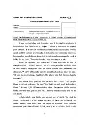English worksheet: Grade 5 vocab & rc test
