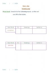 English Worksheet: word bank