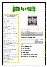English Worksheet: Another Day in Paradise - Phil Colins