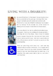 English Worksheet: LIVING WITH A DISABILITY