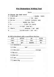 English worksheet: Pre-elementary test