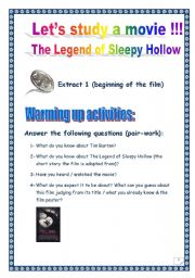 Video time: SLEEPY HOLLOW (Tim BURTON) - Extract # 1 (COMPREHENSIVE PROJECT, Printer-friendly, 2 PAGES, 13 TASKS)
