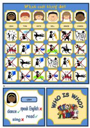 English Worksheet: WHO IS WHO? GAME (VERB CAN - PART 1)