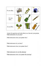 English Worksheet: What instrument do you like playing?