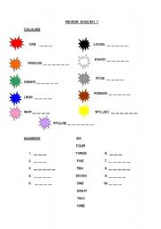 English worksheet: COLOURS AND NUMBERS