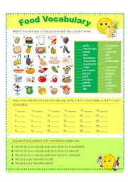 FOOD VOCABULARY - ESL worksheet by Blizh