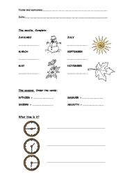 English worksheet: Months, seasons and time