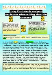 English Worksheet: Using past simple and past continuous to write about the weekend