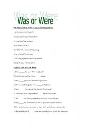English worksheet: was or were