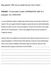 English worksheet: Adversity Essay