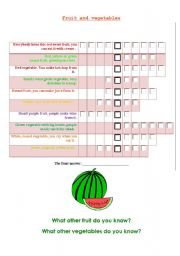 English worksheet: Fruit and vegetables crossword