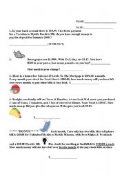 English Worksheet: EXAMEN Daily Living/MONEY