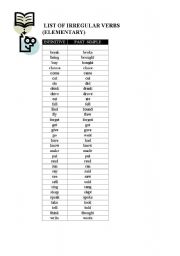 English Worksheet: LIST OF IRREGULR VERBS (ELEMENTARY)