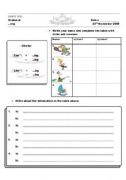 English worksheet: can and like