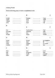 English Worksheet: Ordering work alphabetically