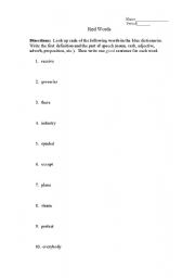 English worksheet: Vocabulary Practice
