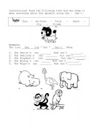 English Worksheet: use can or cant