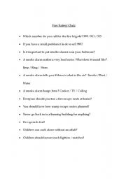 English worksheet: Fire Safety Quiz