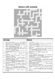 Animals idioms crossword ESL worksheet by katya vl