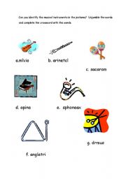 English worksheet: musical instruments