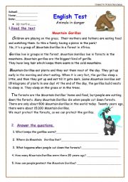 Test: Animals in Danger/ 5 pages/ +Reading Comprehension and Writing