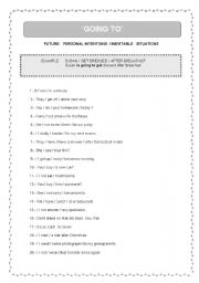 English Worksheet: GOING TO  (personal intentions and inevitable situations)